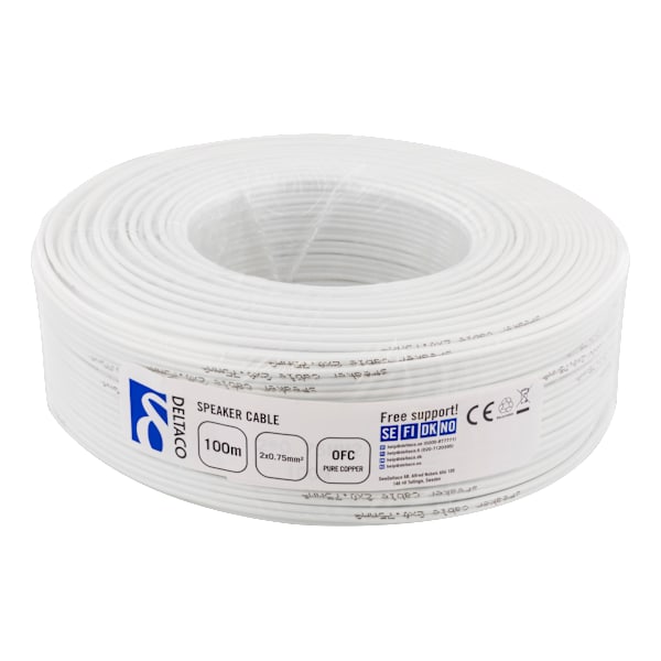 Speaker cable, 2x0.75mm, pure copper conductor, 100m, white