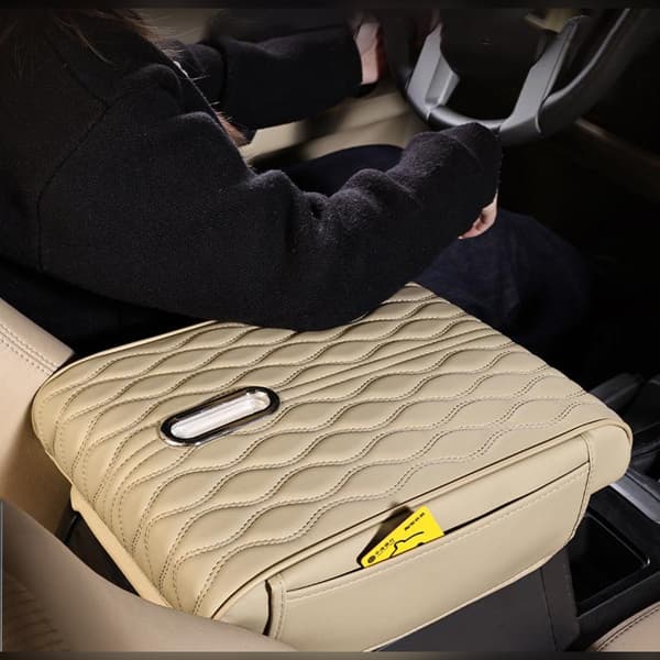 Bil Multifunktionell Armstöd Box Höjd Pad med Pappersficka - Vågmönster Beige Beige