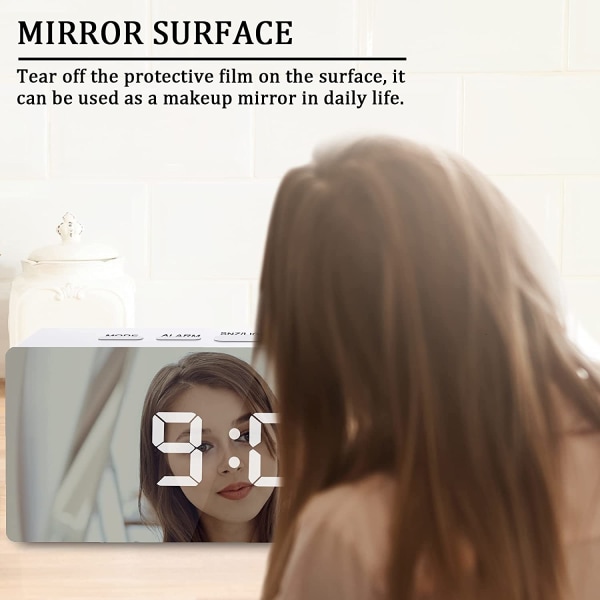 INF Digital LED väckarklocka med spegelyta Vit