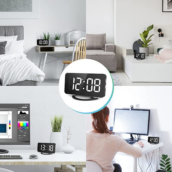 INF Digitalt vækkeur med spejlglas Sort