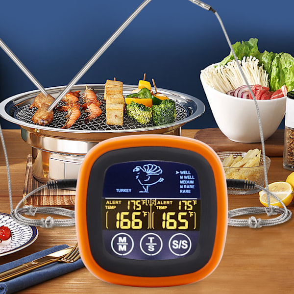 Dubbel Probe Digital Mat Termometer Pekskärm Kött Termometer