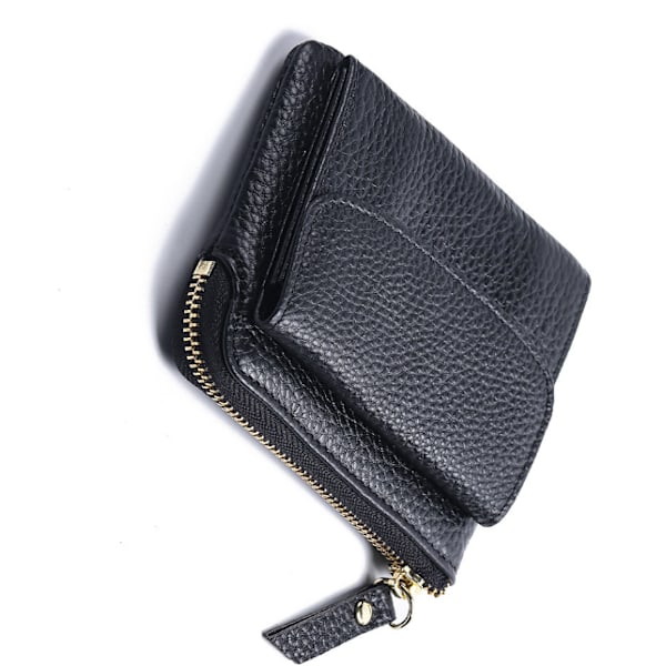 Blocking Slim Wallet til mænd, ægte læder minimalistisk tegnebog Kvinders Sort