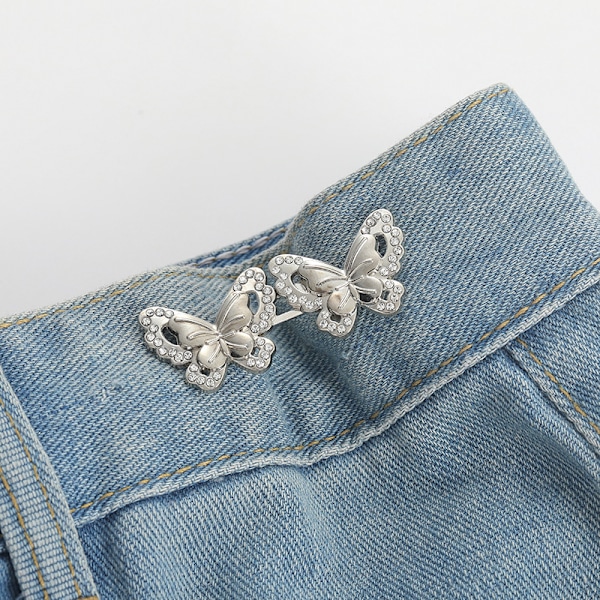 Midjespänne med strass-fjäril för jeans (5 par) Silver