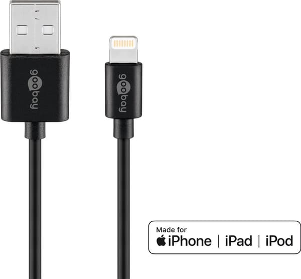 Lightning USB-opladnings- og synkroniseringskabel, 1 m, sort