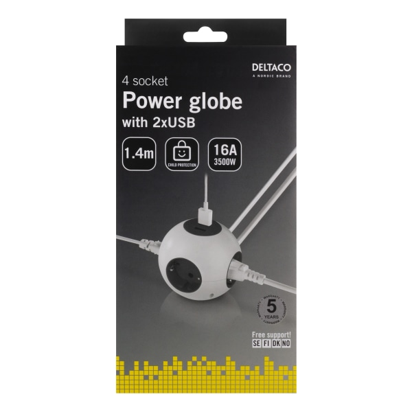 Power globe, 2xUSB-A 2.1A, 4xCEE 7/3, 1xCEE 7/7, white
