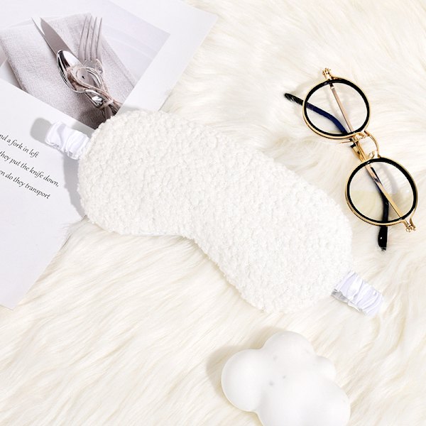 Plysch Sovmask med Teddy-Framsida Vit