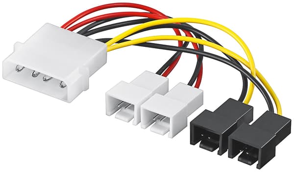 Pc-ventilator strømkabel/strømadapter, 5,25 hanstik til ventilator 2x 12 V/2x 5 V