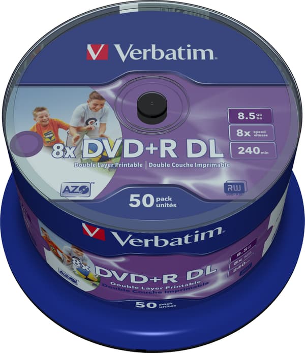 DVD+R DL, 8x, 8.5 GB/240 min, 50-pack spindel, AZO