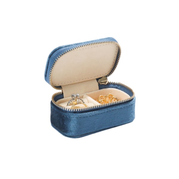 Sammet mini bärbar smyckeskrin Marinblå