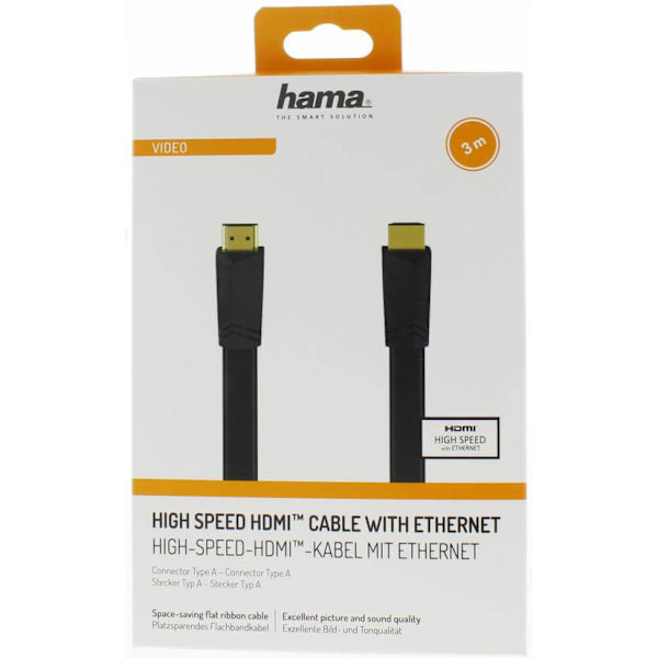 Kabel HDMI Ethernet Platt Svart 3m