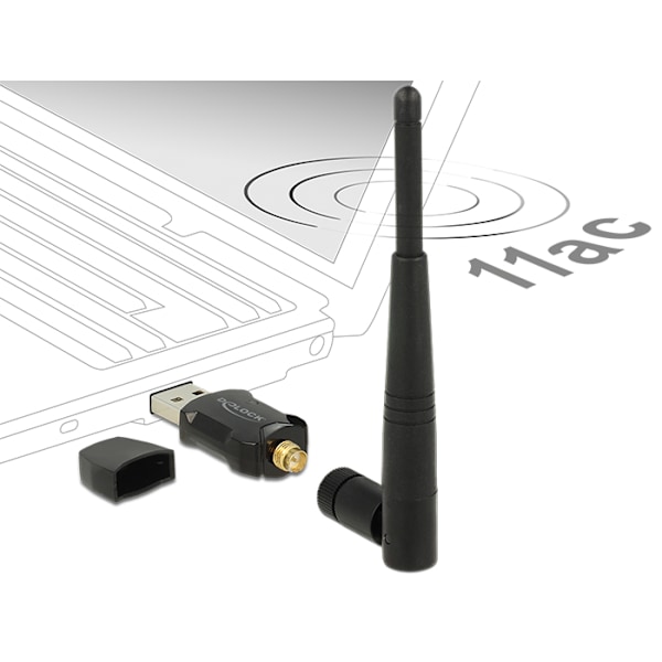 Wireless USB network card, external antenna, 802.11ac, black