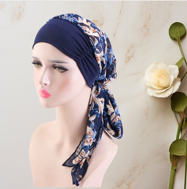 Snygg Elastisk Hatt med Bred Brätte och Sjal - Blommig Design