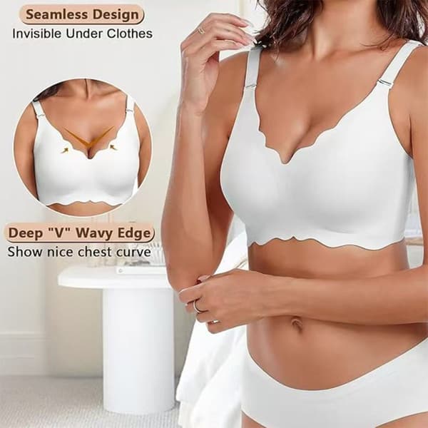 Seamless Wireless Full-Coverage Cotton Bra - Åndbar, Løftende, Samlende, Plus Størrelser White 3XL White 3XL