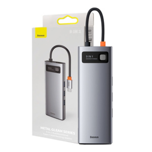 Hub 9in1 Baseus Metal Gleam Series, USB-C till 3x USB 3.0 + HDMI + USB-C PD + Ethernet RJ45 + microSD/SD + VGA