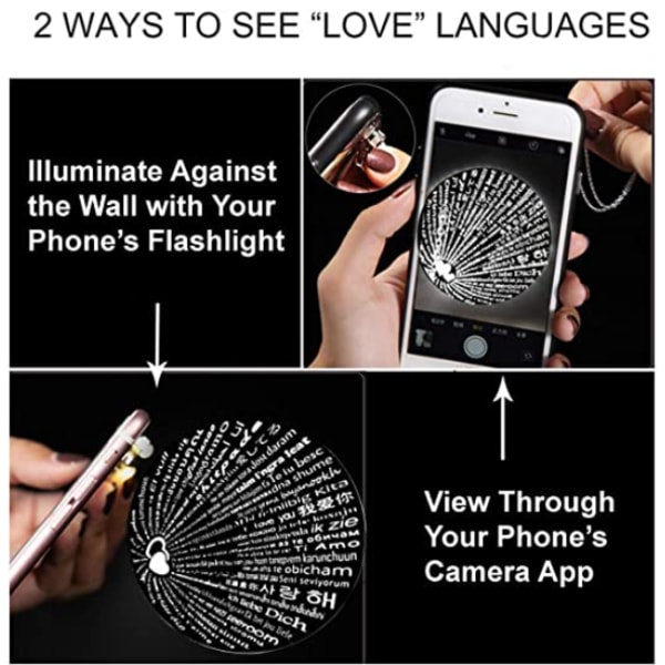 Hjärthalsband med projektionshänge "I love you" på 100 språk Sil
