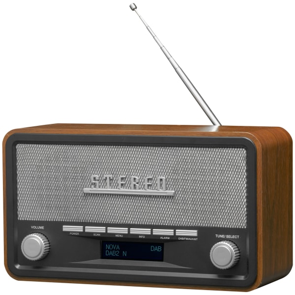 Radio DAB+/FM Klocka Bluetooth DAB-18 Trähölje