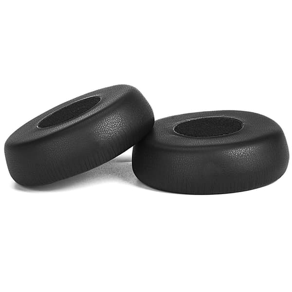 Udskiftningsørepuder proteinlæder memory foam til Jabra Evolve 75, 2-pak til kontorbrug og headsetudskiftning, ikke-perforerede, præcis 8.5cm x 8.5cm