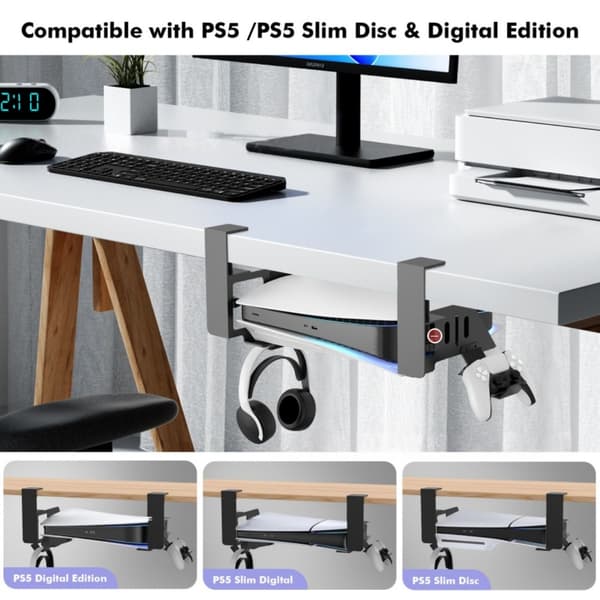 PS5 Konsol Opbevaringsbeslag - Under Bordholder med PS VR2 Headset & Controller Hænger