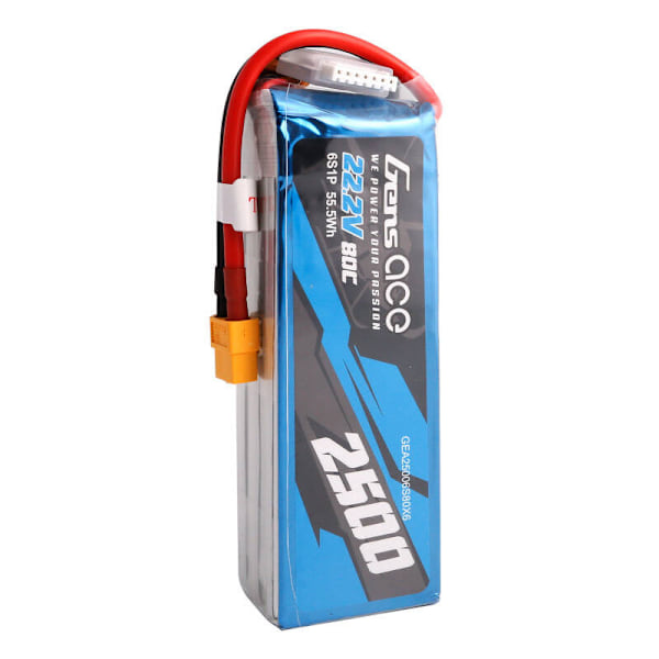 Gens ace 2500mAh 22,2V 80C 6S1P Lipo-batteripaket med XT60-kontakt