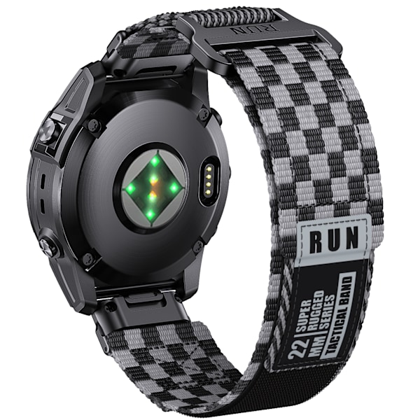 Garmin Fenix 8 Nylon Vævet Rem - Sort Grå 22 mm