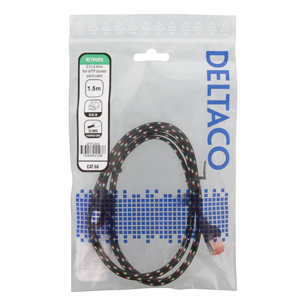 Tough Flat CAT.6A U/FTP Patch Cable, 28AWG, 1.5m, black