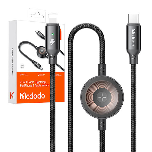 Mcdodo CA-5680 2-i-1 USB-C till Lightning-kabel + Apple Watch-laddare, 36W, 1,5 m