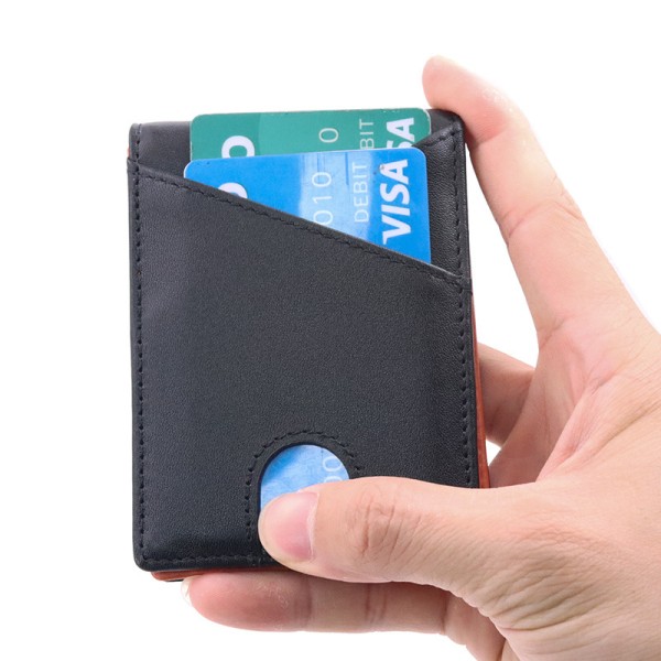 Fuldnarvet læder RFID-blokerende tegnebog med stor kapacitet Svart