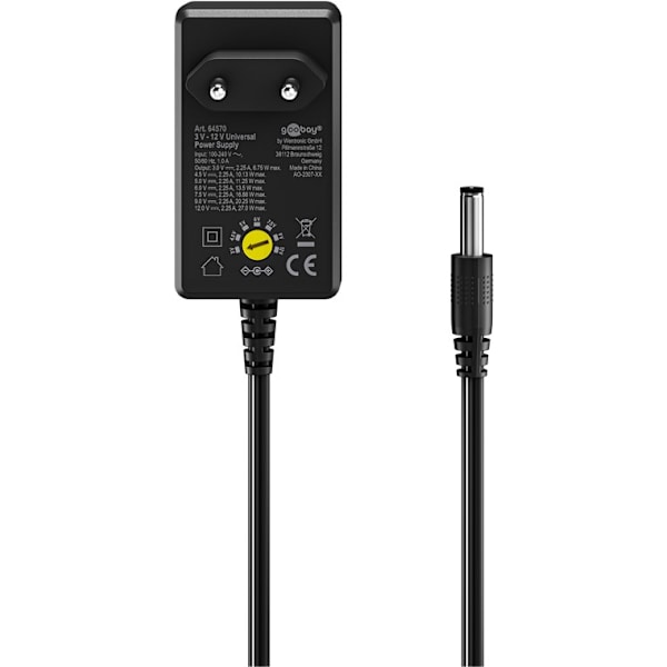 Universalnätdel 3 V - 12 V, max. 27 W, 2,25 A
