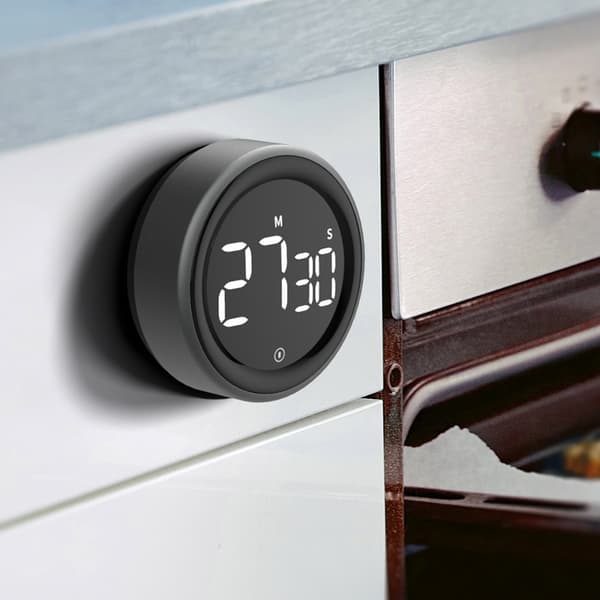 Drejeknaps-timer med stor LED-skærm, magnetisk bagside, 99m55s nedtælling og optælling, 3 niveauer for lyd og lys