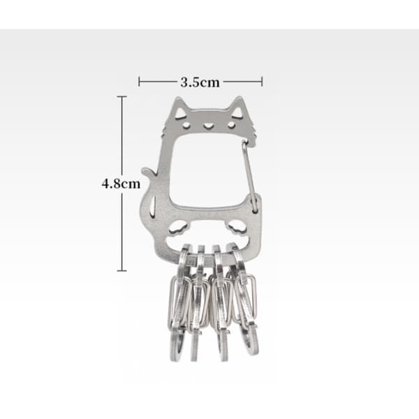 Rustfrit stål nøglering Maneki Neko – held og charme til nøgler og tasker, kompakt 4.8cm x 3.5cm sølv, robust konstruktion