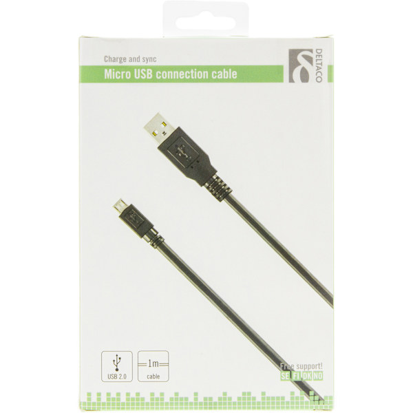 USB 2.0 cable Type A ma, Type Micro B ma, 5-pin,  1m, black