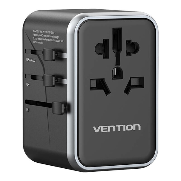 Vention FJFB0 GaN 2xUSB-C 2xUSB-A Universal reseadapter 65W (svart)
