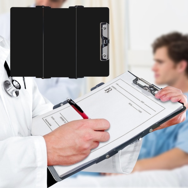 Nursing Clipboard Foldbar, med penneholder til studerende, sygeplejersker Sort