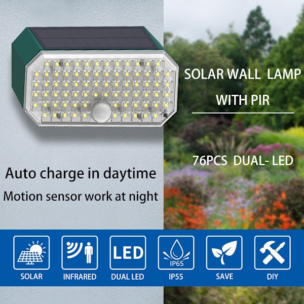Solar Væglampe Dual Color Varmt & Cool Light Lighting