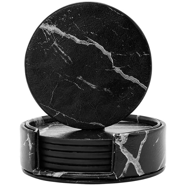 Underlag 6-pak PU læder marmor sort