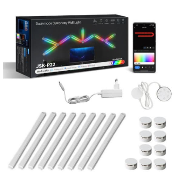 WiFi Bluetooth LED Styling Light - 9 Ljusslingor, Anslutningar & EU-Adapter - DIY Smart Splicing White White