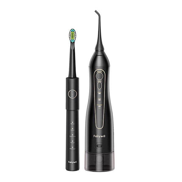 Sonic tandborste med spetssats och vatten fosser FairyWill FW-5020E + FW-E11 (svart)