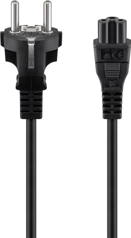 Nätkabel med jordad stickpropp, 1 m, svart