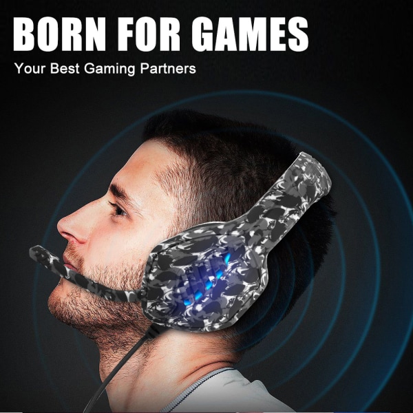 Gaming headset PS4/Xbox/PC kamouflagegrå LED