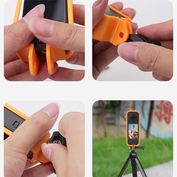 Insta360 X5 Förlängningsram - Orange PLA Skyddsram med Dubbla Cold Shoe Fästen och Stativadapter