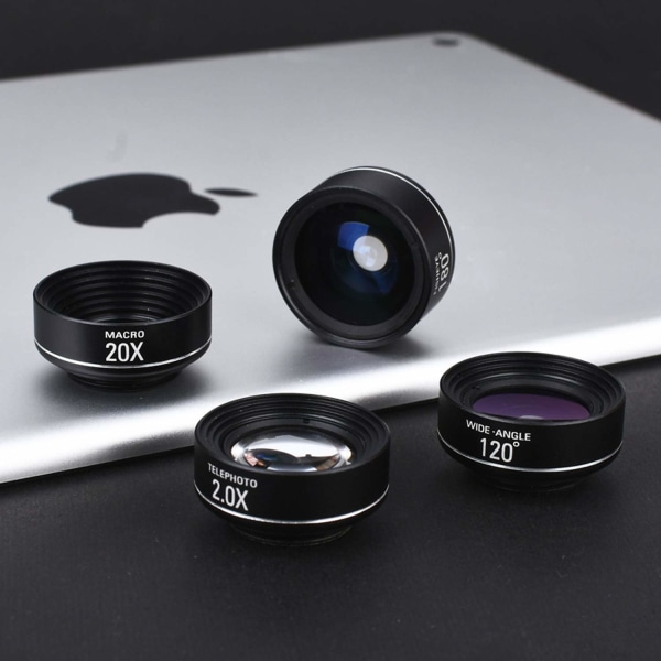 INF Mobilobjektiv 4-i-1 Fisheye + Vidvinkel + Tele + Makro