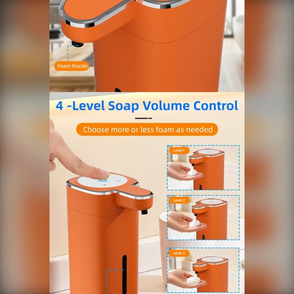M20 touchfri sæbedispenser – automatisk håndsæbe til køkken og badeværelse med 0,3s sensor, LED-display, USB genopladelig, multifunktions væskestøtte Orange