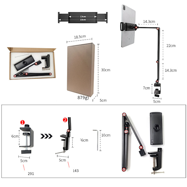 Bordklemmeholder med tredobbelt arm