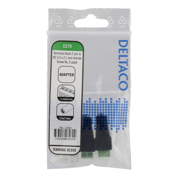 2-pin Terminal block to 5.5 DC, 2-Pack, Screw fix, 5.5 DC