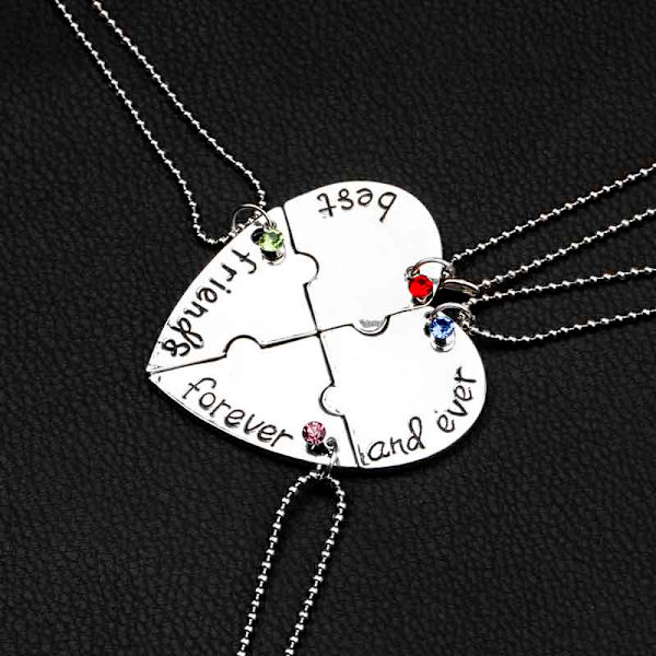 Hjertepuslespilshalskæde "Best Friends Forever and Ever" Sølv 4-pak