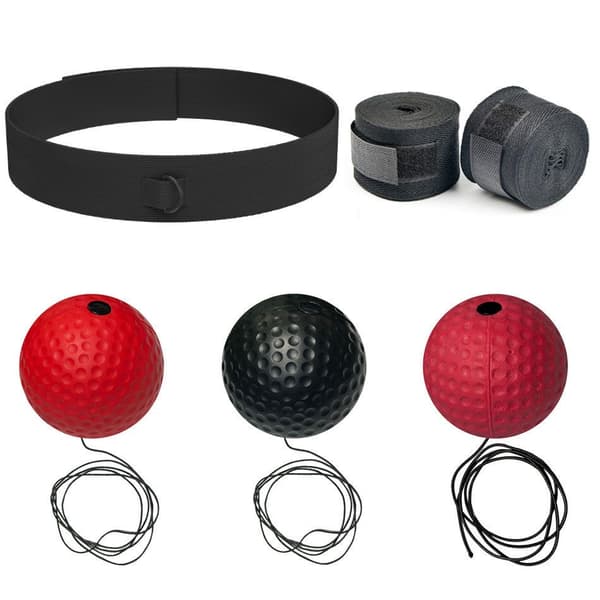 Boxningsreflexboll Set: Pannband, 3 Bollar & Lindor för Smidighetsträning