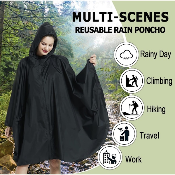 Y-066 regnponcho med lynlås - sort PU (med visir) Sort