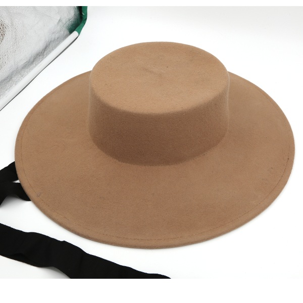 Vintage hat med bånd, uld - Lysebrun