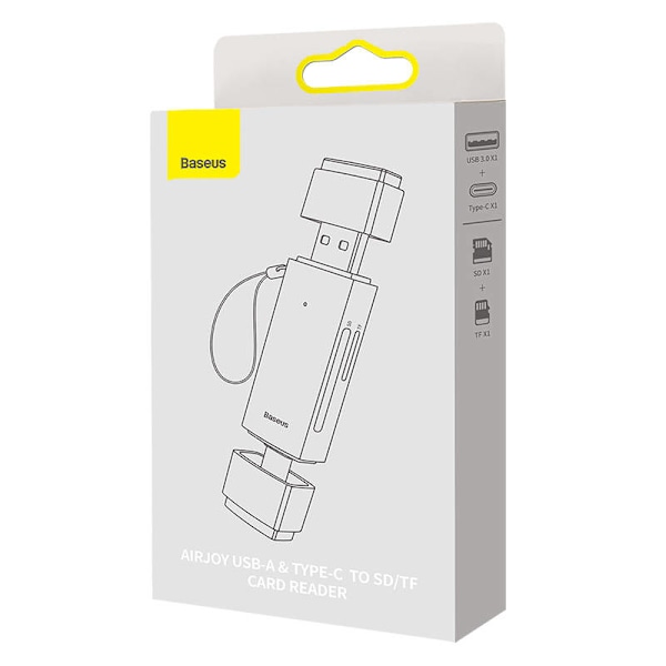 Baseus Lite Series SD/TF minneskortläsare, USB + USB-C (grå)