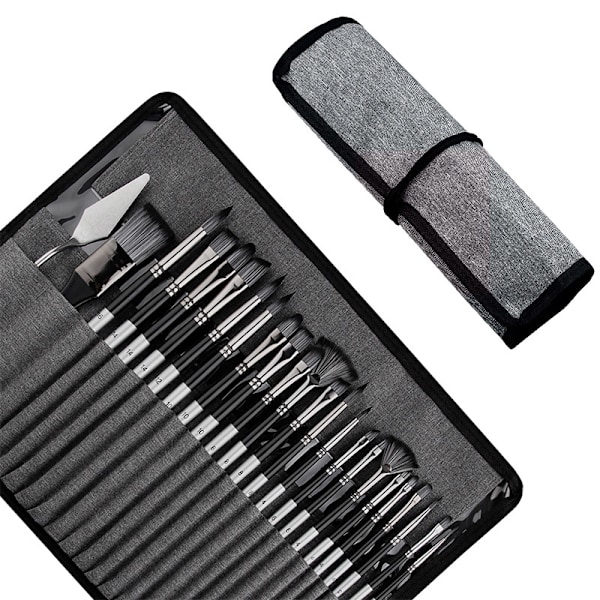 25-delars penselset med canvasfodral - HB-8623BB Silvergrå